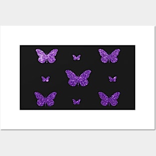 Purple Faux Glitter Butterflies Posters and Art